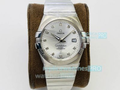 OE Factory Replica Omega Constellation Men 38MM Silver Gray Diamond Marks Dial Watch